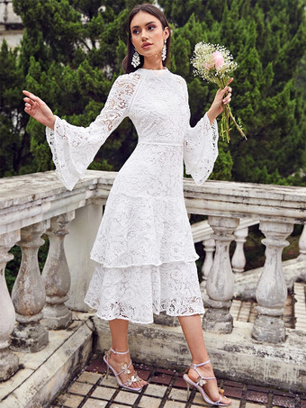 ベルスリーブ レイヤード レース ミディ パーティードレス 2026