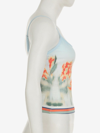 花柄ツーピースコーデセット クロップドキャミソールとカラフルなトリムアクセントのミディスカート 2025