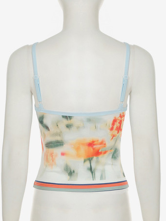 花柄ツーピースコーデセット クロップドキャミソールとカラフルなトリムアクセントのミディスカート 2025