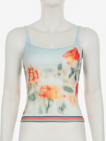 花柄ツーピースコーデセット クロップドキャミソールとカラフルなトリムアクセントのミディスカート 2025