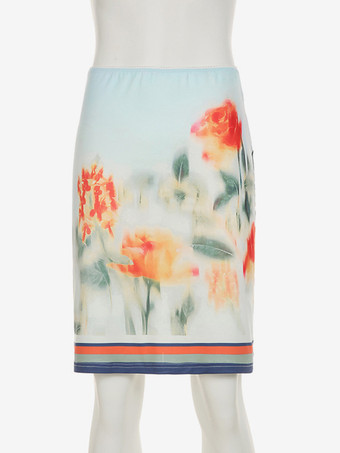 花柄ツーピースコーデセット クロップドキャミソールとカラフルなトリムアクセントのミディスカート 2025