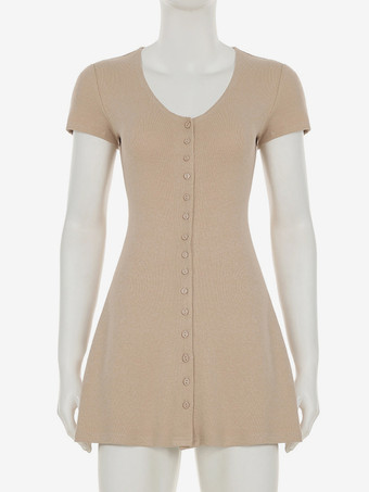 半袖Vネックニットミニドレス（ボタンダウンフロント）2025