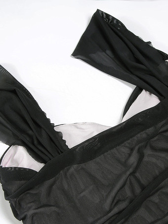 ハート型ネックラインのルーシュボディコンミニドレス（ブラック、2025年）