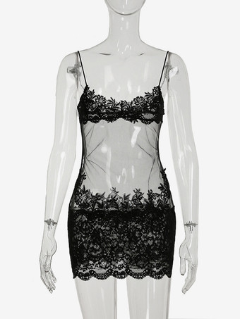 クラブ2025用レースシアーメッシュボディコンストラップミニドレス