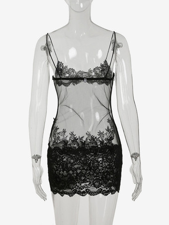 クラブ2025用レースシアーメッシュボディコンストラップミニドレス