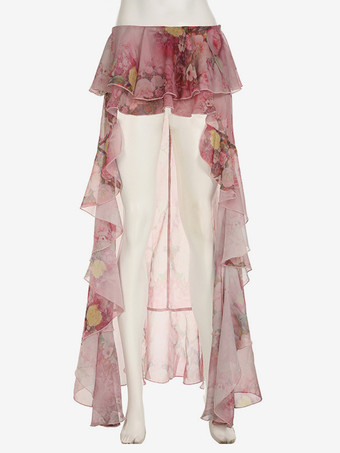 花柄ハイローイレギュラーヘムレイヤードロングスカート 2025