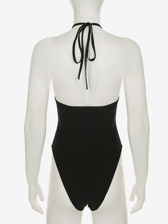 ブラックホルターネックモノキニセクシーカットアウトワンピース水着2025