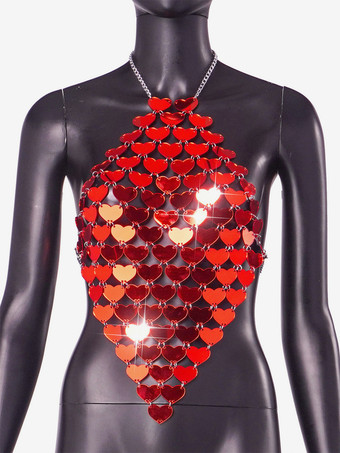 赤いハート型アクリルクラブトップス（女性用）2025年