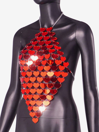 赤いハート型アクリルクラブトップス（女性用）2025年