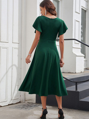 フリル袖Vネックミディドレス（レディース）2025