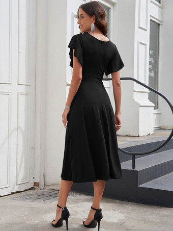 フリル袖Vネックミディドレス（レディース）2025