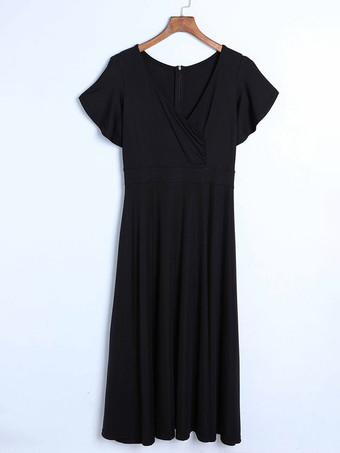 フリル袖Vネックミディドレス（レディース）2025