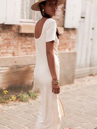 半袖フロントスリットVネックロングドレス 2025