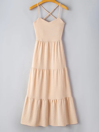 アプリコットストラップオープンバックレイヤードミディドレス 2025