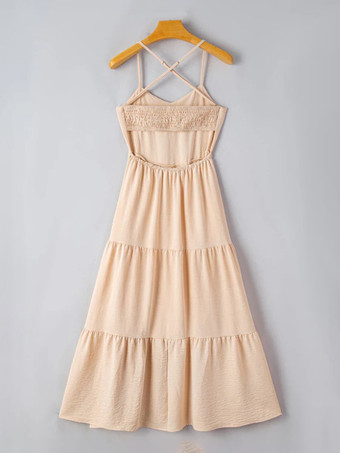 アプリコットストラップオープンバックレイヤードミディドレス 2025