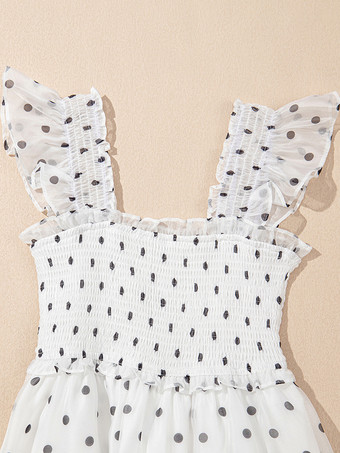 フラッタースリーブとスクエアカラーのポルカドット柄マキシボヘミアンドレス 2025