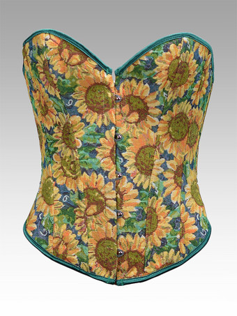 イエローヴィンテージ クロージング ヴィンテージ コルセット ヴィンテージ レディース クロージング ブラウン レースアップ コルセット 大人用 プリント レトロ