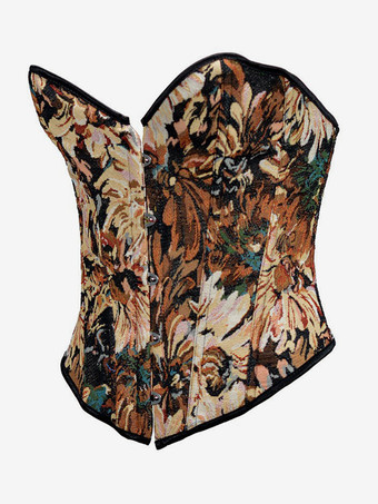 ヴィンテージ クロージング ヴィンテージ コルセット ヴィンテージ レディース クロージング ブラウン レースアップ コルセット 大人用 プリント レトロ