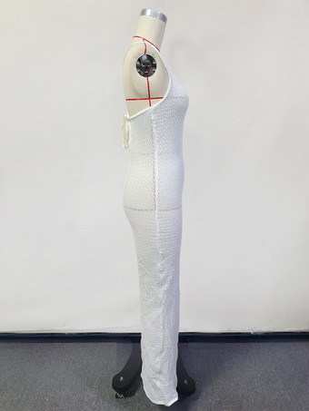 フロントハイスリット入りクロシェVネックマキシドレス 2025