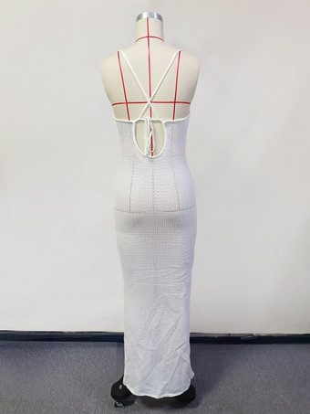 フロントハイスリット入りクロシェVネックマキシドレス 2025