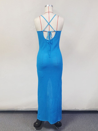 フロントハイスリット入りクロシェVネックマキシドレス 2025