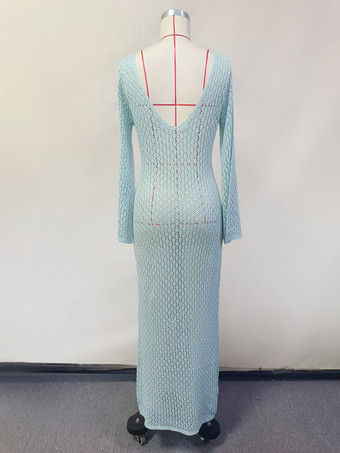 クロシェ編みのマキシドレス 長袖 Vネック 3Dフラワーディテール カバーアップ 2025