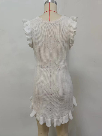 ホワイトクロシェミニドレス フリルスリーブ ボディコンカバーアップ 2025