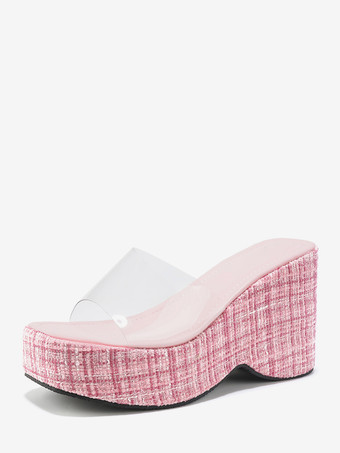 ピンクレディース ウェッジサンダル 透明オープントゥサンダル ウェッジ