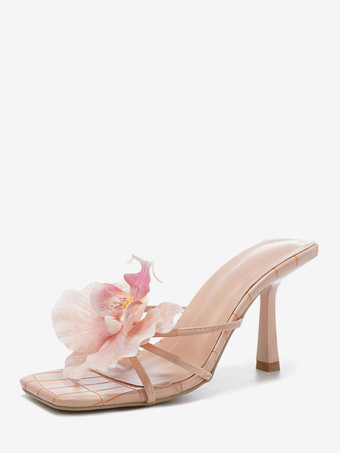 ピンク女性用ハイヒールサンダルスリッパ 花柄ビーチサンダル