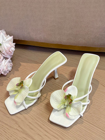 High Heel Sandaletten Hausschuhe Blumen Detail Strand Sandalen für Damen