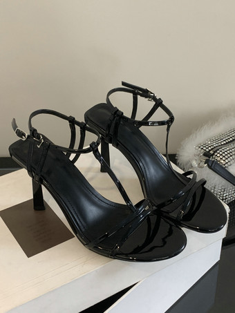 ハイヒールサンダル レオパード柄 オープントゥ Tストラップ スティレットヒール サンダルシューズ