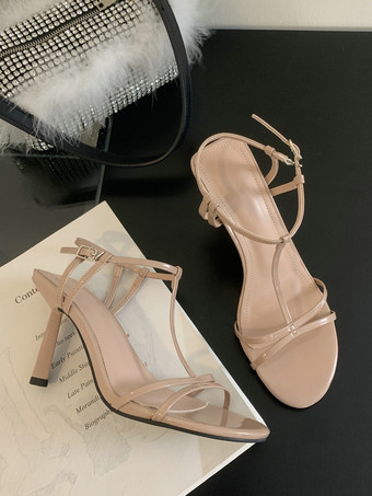 ハイヒールサンダル レオパード柄 オープントゥ Tストラップ スティレットヒール サンダルシューズ