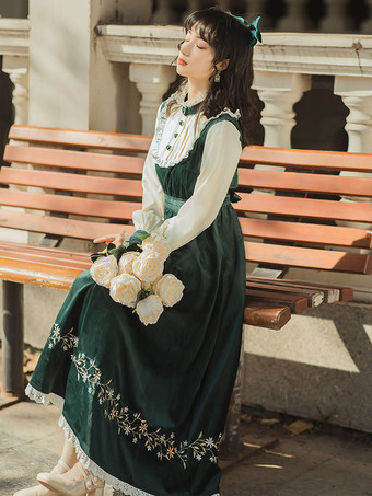 レディース 中世農民風ドレス パフスリーブ ベルベット パッチワーク ヴィンテージドレス