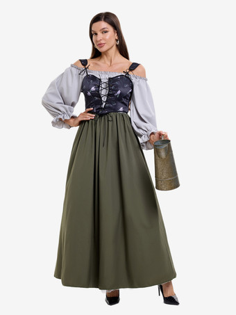 ハンターグリーン ヴィンテージ 2ピース パープルベスト＆ワンショルダードレス ドイツ オクトーバーフェスト コスプレ衣装