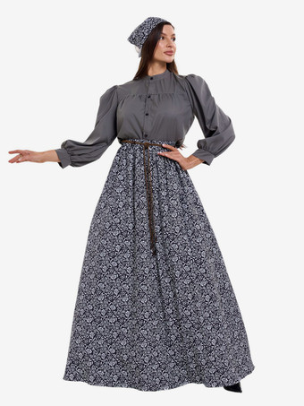 イスラム教徒の女性のための植民地時代の衣装、ブラウスと花柄スカートの2点セット、農場のレトロなコスプレ衣装