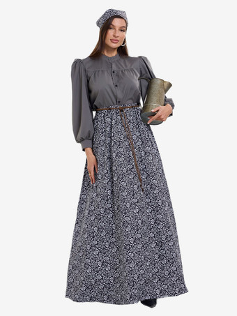 イスラム教徒の女性のための植民地時代の衣装、ブラウスと花柄スカートの2点セット、農場のレトロなコスプレ衣装