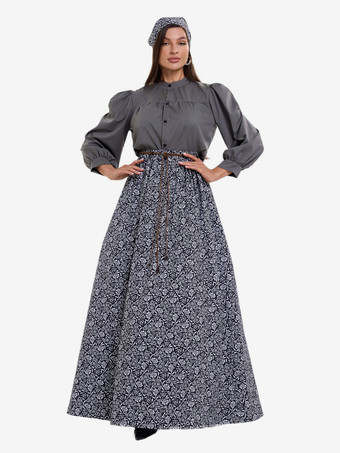 イスラム教徒の女性のための植民地時代の衣装、ブラウスと花柄スカートの2点セット、農場のレトロなコスプレ衣装