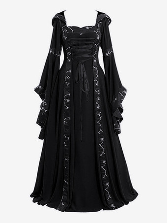 ブラック 女性用中世ドレス プラスサイズ ルネッサンス ヴィンテージ レースアップ ハロウィンコスチューム