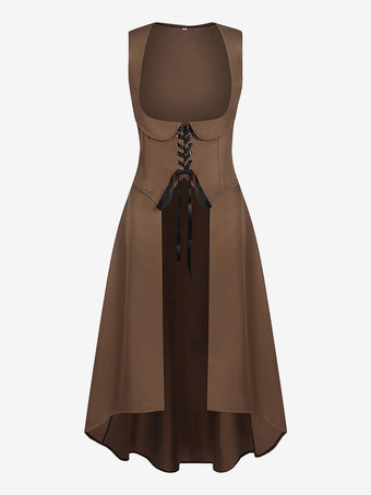 ブラウン女性用ルネッサンスドレス アンダーバスト ハイロードレス 海賊コスプレ衣装 バーガンディ