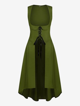 ハンターグリーン 女性用ルネッサンスドレス アンダーバスト ハイロードレス 海賊コスプレ衣装 バーガンディ