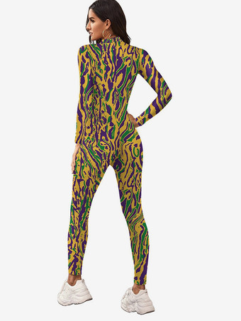 パターニング全身タイツ 全身タイツ カラーブロックプリント ジャンプスーツ コスプレ ハロウィン ボディスーツ