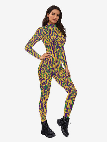 パターニング全身タイツ 全身タイツ カラーブロックプリント ジャンプスーツ コスプレ ハロウィン ボディスーツ