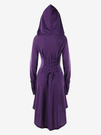 レディース ルネッサンス コスチューム フード付きローブ レースアップ ヴィンテージ プルオーバー ハイロー ロング パーカードレス 中世ゴシック マント