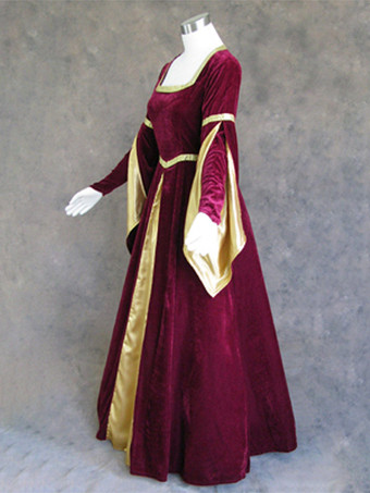 女性用ヴィンテージベルベットドレス、中世ルネッサンス風コスチューム、ビクトリア朝風アイルランドロングドレス