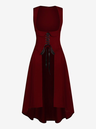ワインレッド 女性用ルネッサンスドレス アンダーバスト ハイロードレス 海賊コスプレ衣装 バーガンディ