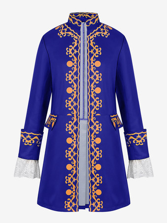 ブルー 男性用レトロロングトップス 中世ルネッサンス風 長袖プリント コスプレ衣装