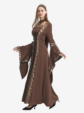 ブラウン女性用中世ドレス プラスサイズ ルネッサンス ヴィンテージ レースアップ ハロウィンコスチューム