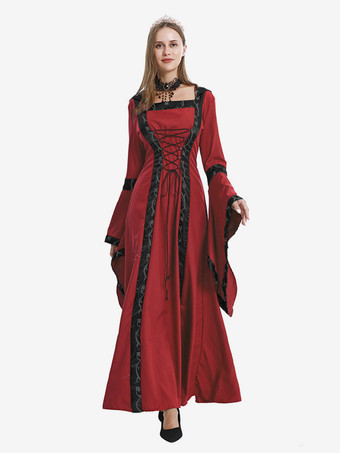 レッド 女性用中世ドレス プラスサイズ ルネッサンス ヴィンテージ レースアップ ハロウィンコスチューム