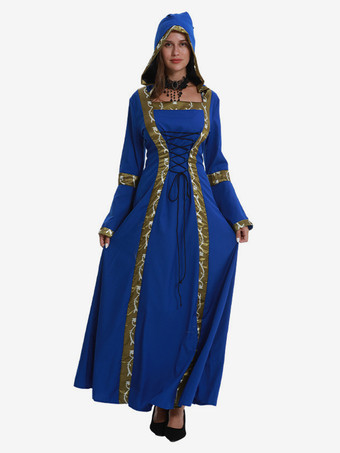 ブルー 女性用中世ドレス プラスサイズ ルネッサンス ヴィンテージ レースアップ ハロウィンコスチューム