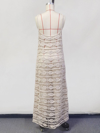 2025年夏にぴったりのクロシェ編みロングカバーアップVネックストラップビーチウェア